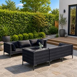 7 Piece Garden Lounge Set Outdoor Furniture Poly Rattan with Cushions Grey