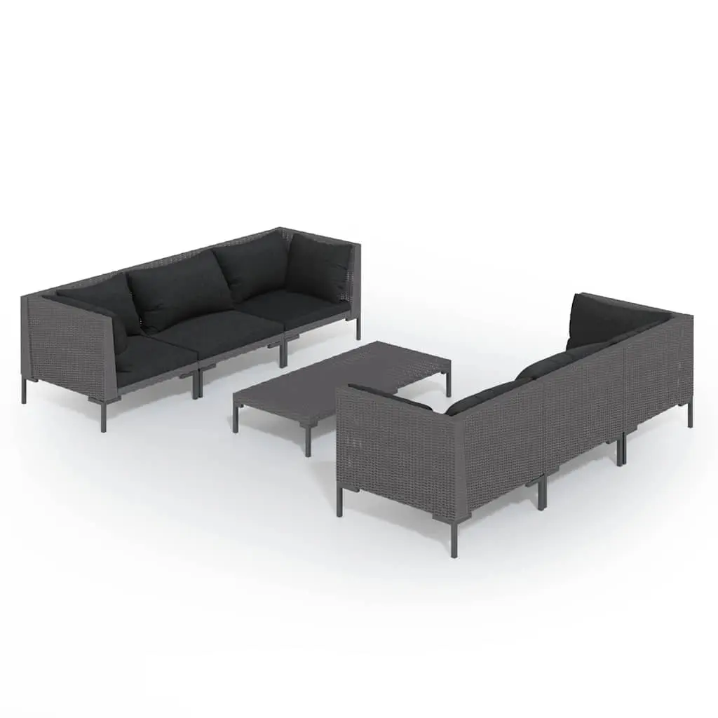 7 Piece Garden Lounge Set Grey Poly Rattan with Cushions