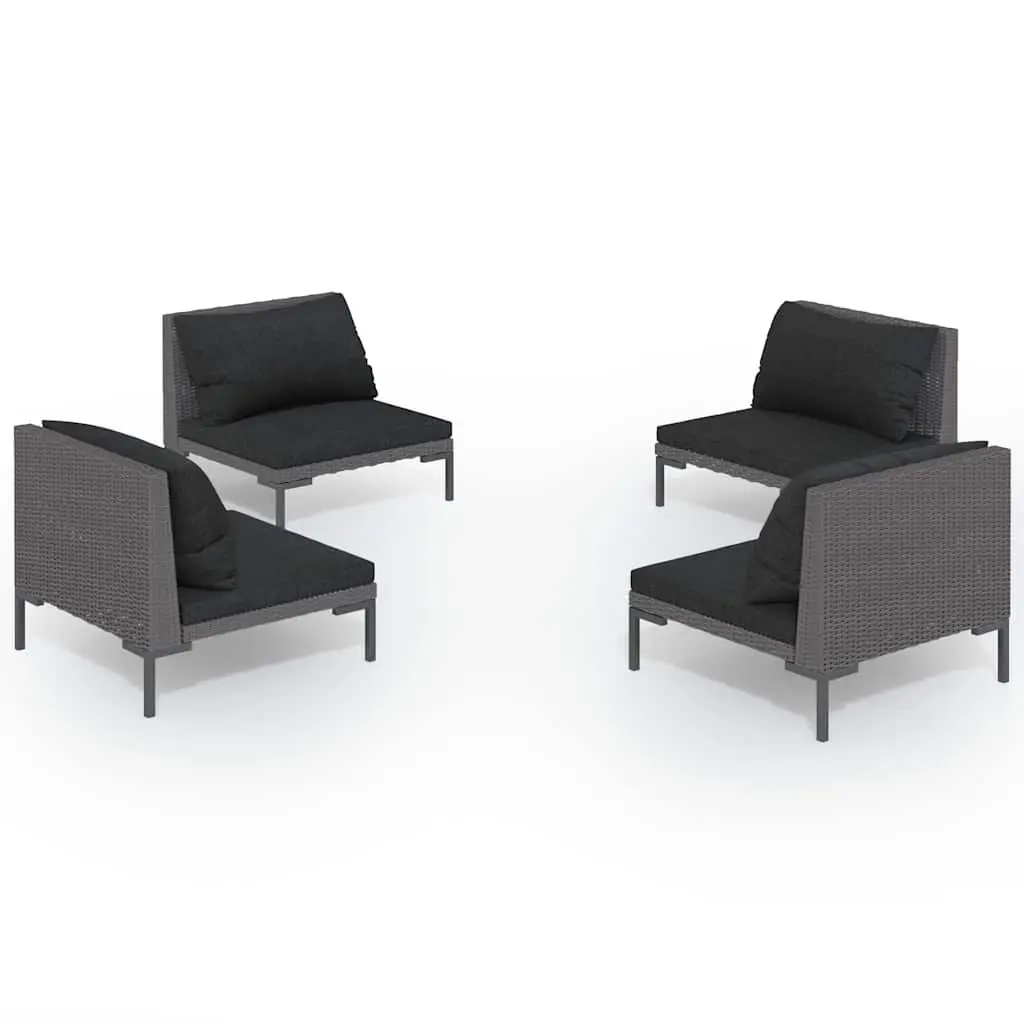 4 Piece Outdoor Lounge Set Dark Grey Cushions Weather Resistant PE Rattan Garden Furniture