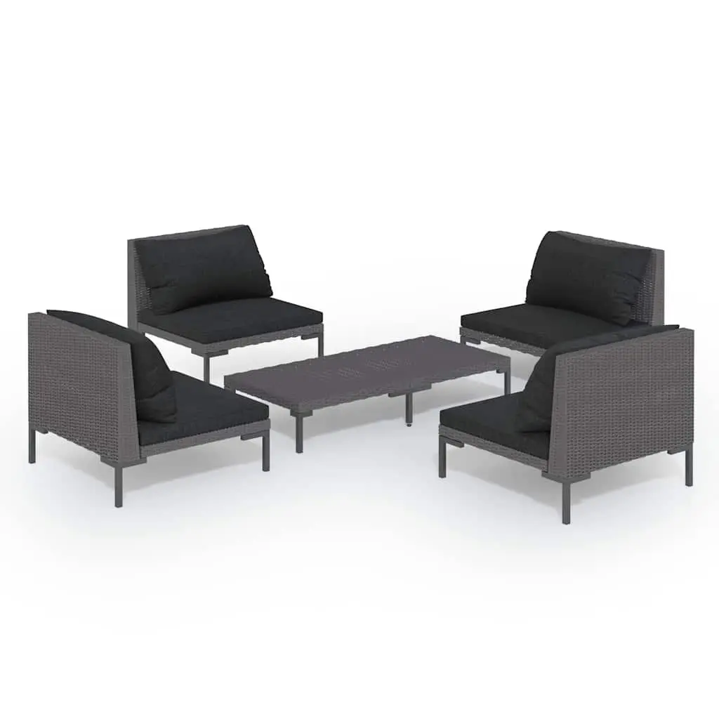 5 Piece Garden Lounge Set Dark Grey Outdoor Patio Furniture Poly Rattan Cushions Sofa