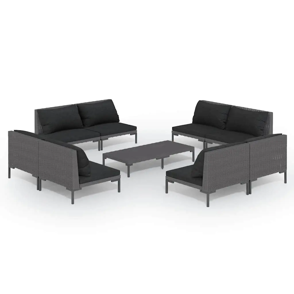 Garden Lounge Set Grey 9 Piece Outdoor Patio Furniture with Cushions Rattan