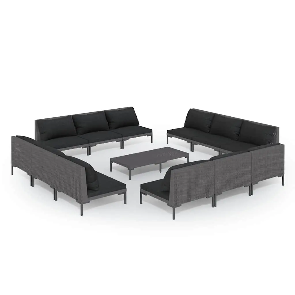 Garden Lounge Set 13 Piece Outdoor Patio Furniture with Cushions Grey Rattan