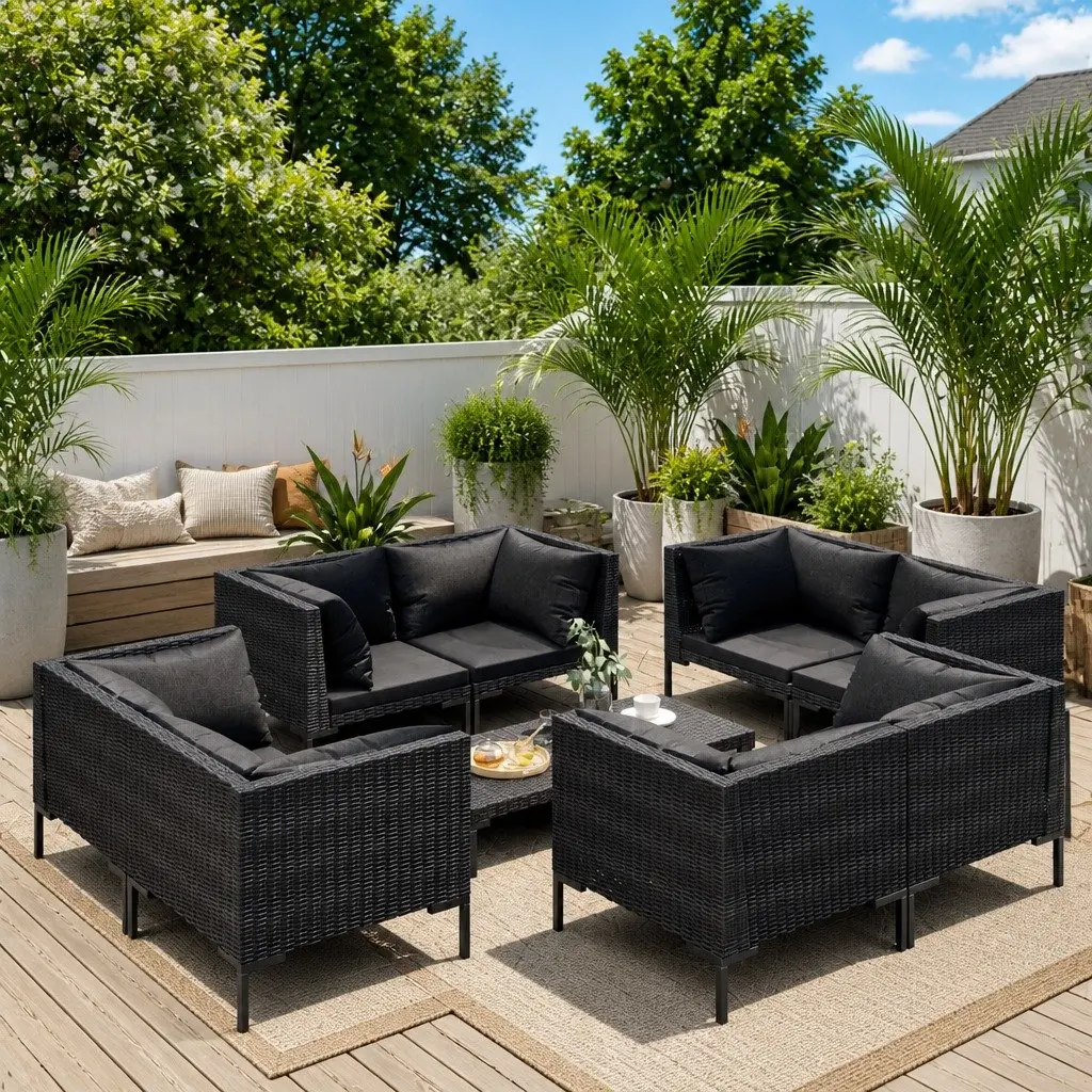 Garden Lounge Set 9 Pieces Grey Rattan Sofa, Easy to Maintain