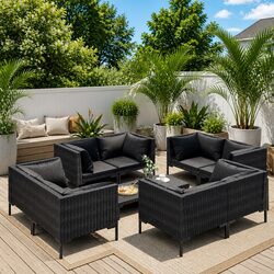 Garden Lounge Set 9 Pieces Grey Rattan Sofa, Easy to Maintain