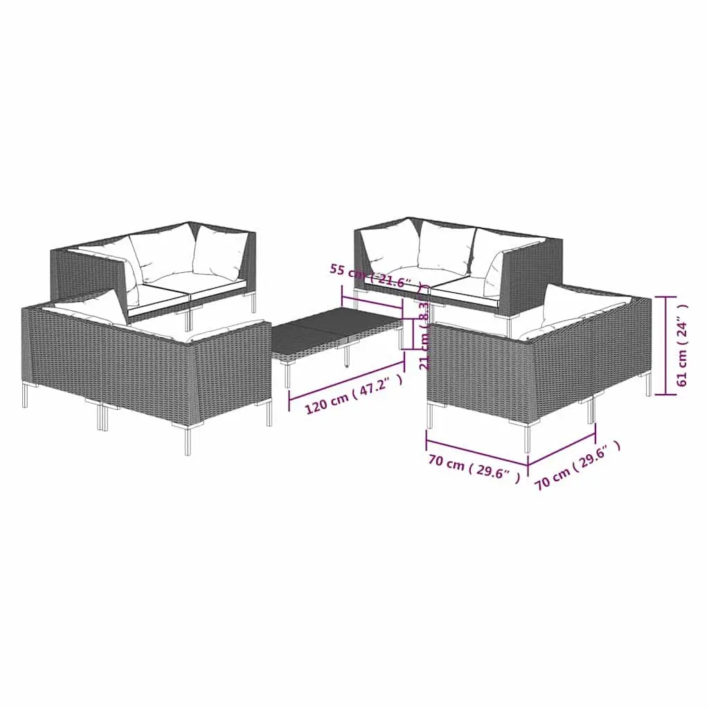 Garden Lounge Set 9 Pieces Grey Rattan Sofa, Easy to Maintain