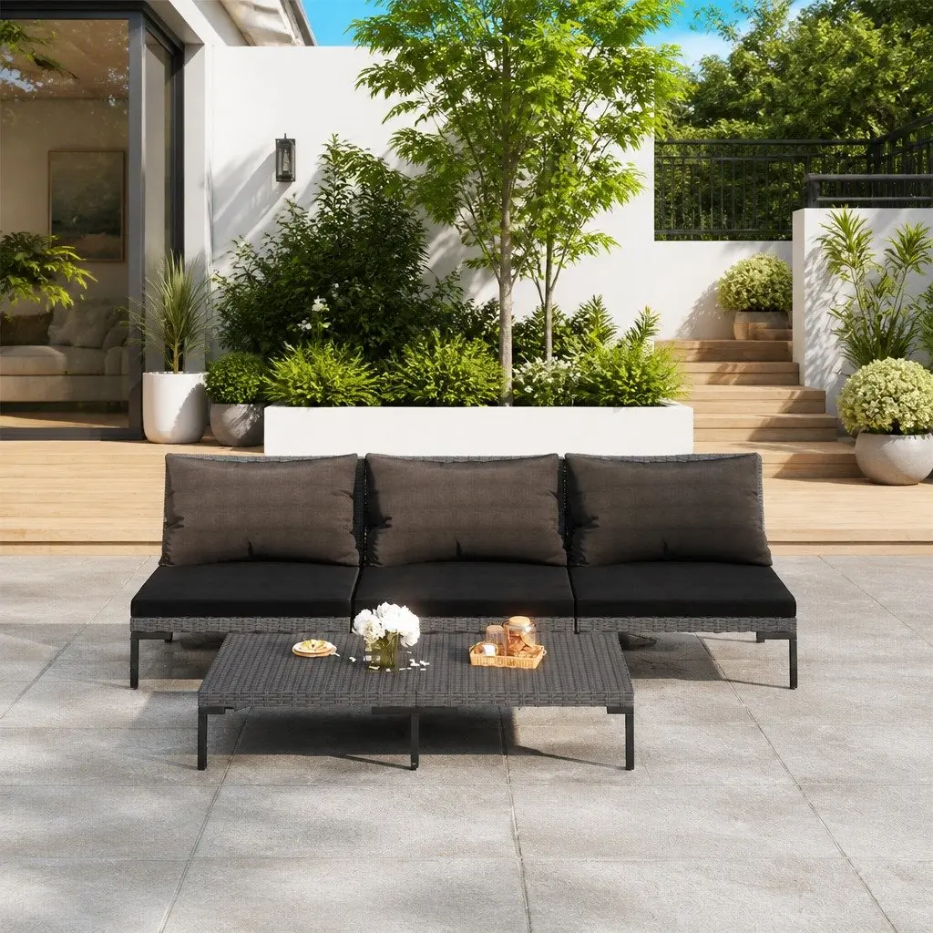 Garden Lounge Set Dark Grey 4 Piece Outdoor Furniture with Cushions Rattan