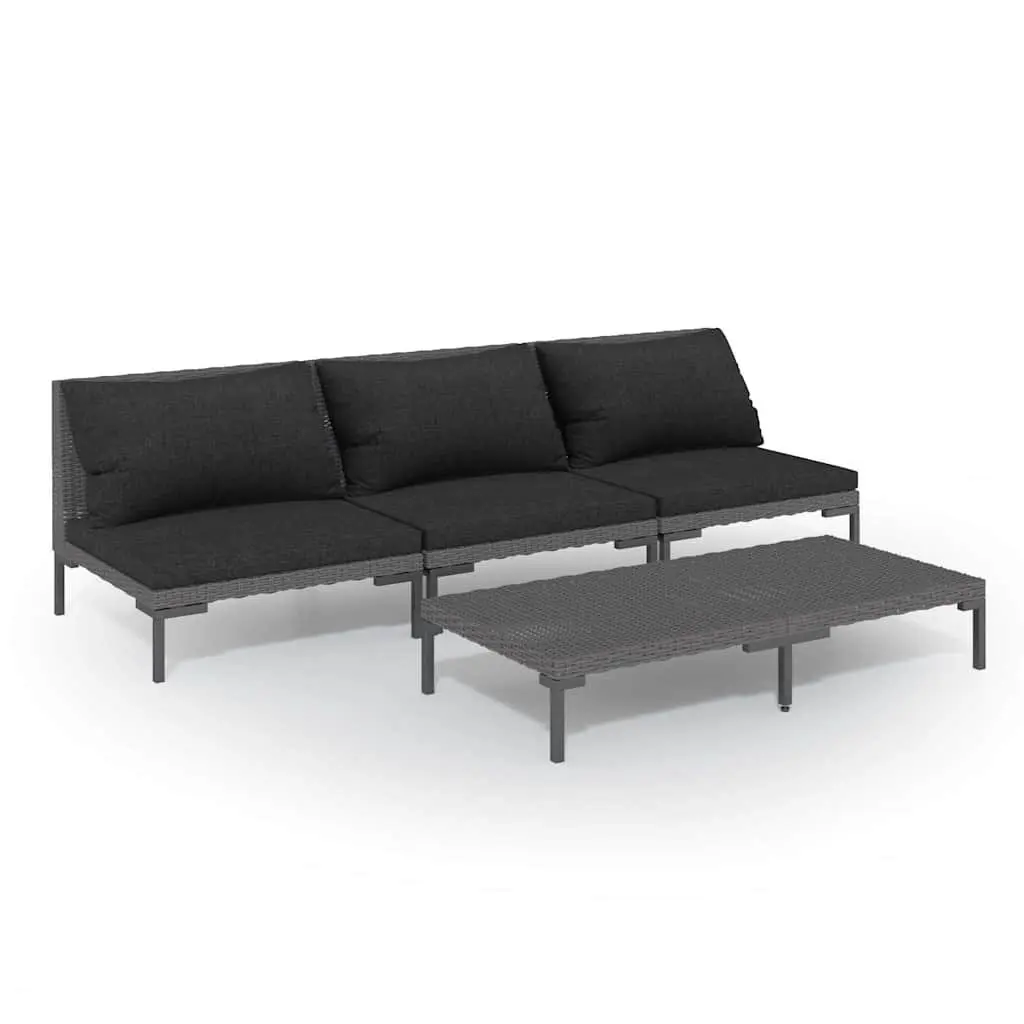 Garden Lounge Set Dark Grey 4 Piece Outdoor Furniture with Cushions Rattan