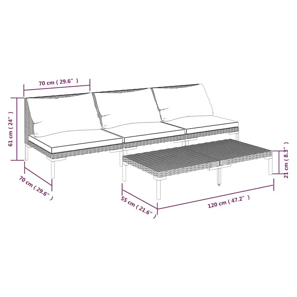 Garden Lounge Set Dark Grey 4 Piece Outdoor Furniture with Cushions Rattan