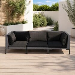 Garden Lounge Set 3 Piece Grey Outdoor Furniture PE Rattan Sofa with Cushions