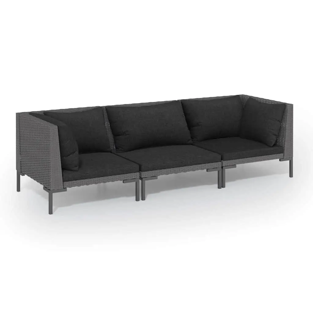 Garden Lounge Set 3 Piece Grey Outdoor Furniture PE Rattan Sofa with Cushions