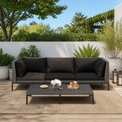 4 Piece Garden Lounge Set Outdoor Patio Furniture Poly Rattan Grey Cushions Sofa
