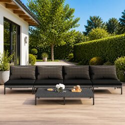 5 Piece Garden Lounge Set Outdoor Patio Furniture PE Rattan Sofa Cushions Grey