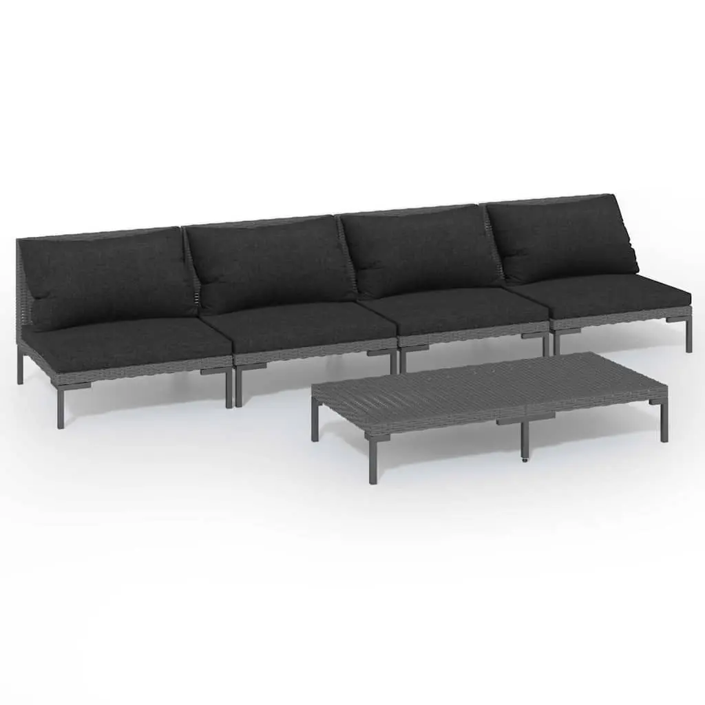 5 Piece Garden Lounge Set Grey Outdoor Patio Furniture PE Rattan Sofa Cushions