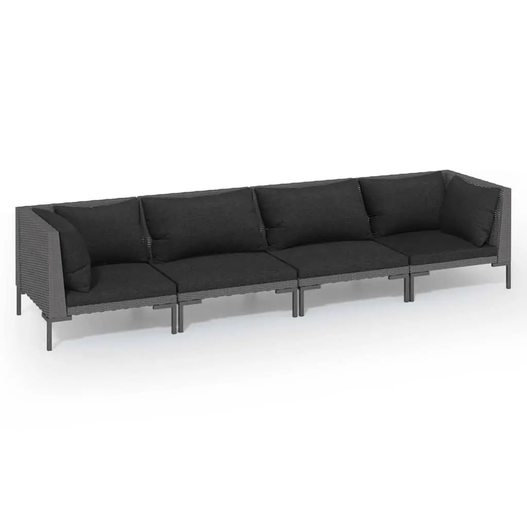 Garden Lounge Set 4 Piece Outdoor Furniture Poly Rattan Grey with Cushions Patio
