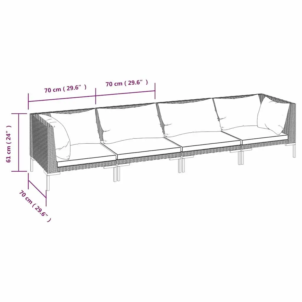 Garden Lounge Set 4 Piece Outdoor Furniture Poly Rattan Grey with Cushions Patio