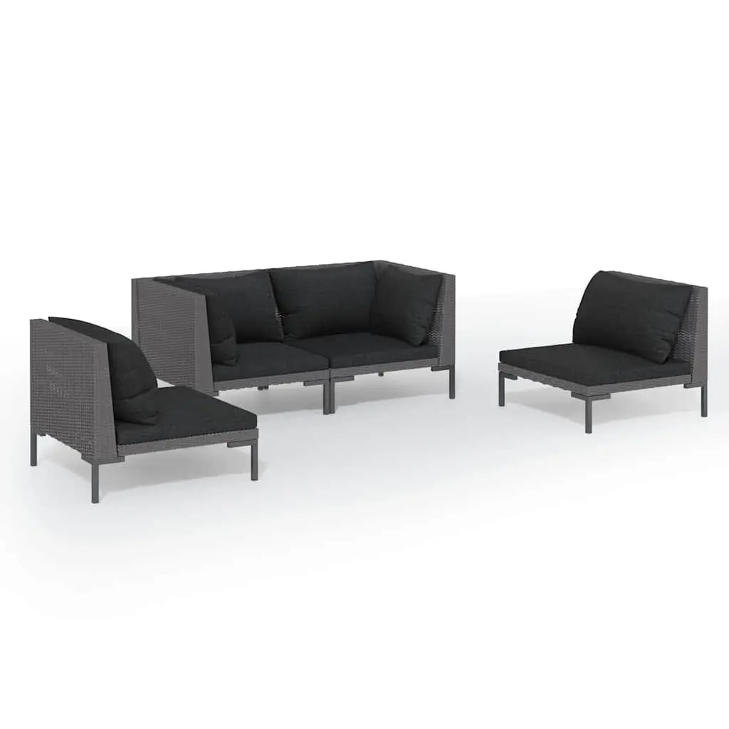 Garden Lounge Set Grey 4 Piece Outdoor Patio Furniture PE Rattan Sofa with Thick Cushions