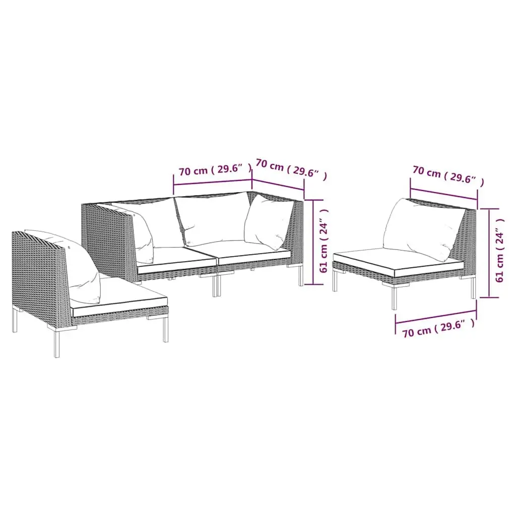 Garden Lounge Set Grey 4 Piece Outdoor Patio Furniture PE Rattan Sofa with Thick Cushions