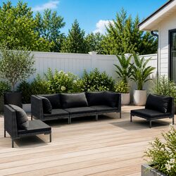 Garden Lounge Set 5 Piece Outdoor Furniture Poly Rattan Grey Patio Sofa with