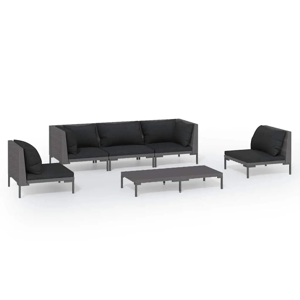 Garden Lounge Set Grey 6 Piece Outdoor Patio Furniture Rattan Sofa with Cushions