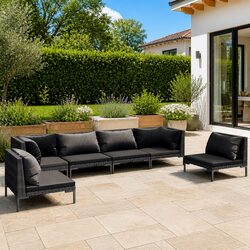 Garden Lounge Set 6 Piece Outdoor Patio Furniture with Cushions Grey Rattan