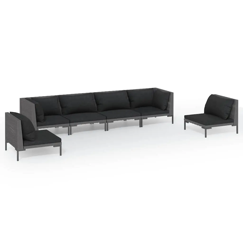 Garden Lounge Set 6 Piece Outdoor Patio Furniture with Cushions Grey Rattan