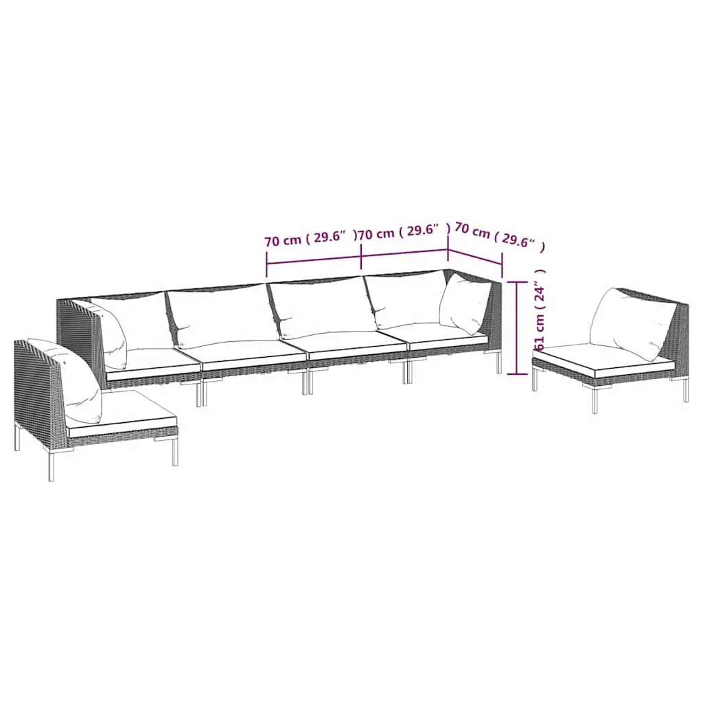 Garden Lounge Set 6 Piece Outdoor Patio Furniture with Cushions Grey Rattan