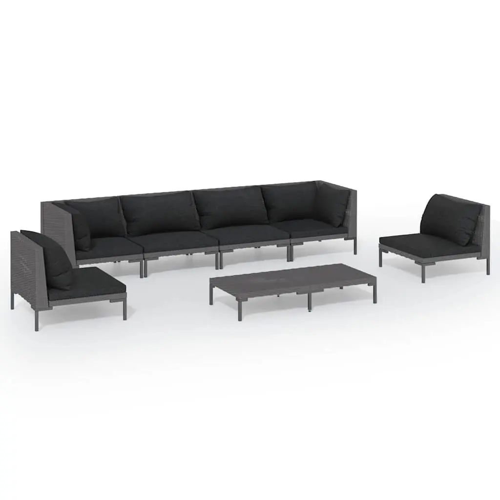 Garden Lounge Set Grey 7 Piece Outdoor Furniture with Cushions Rattan Patio