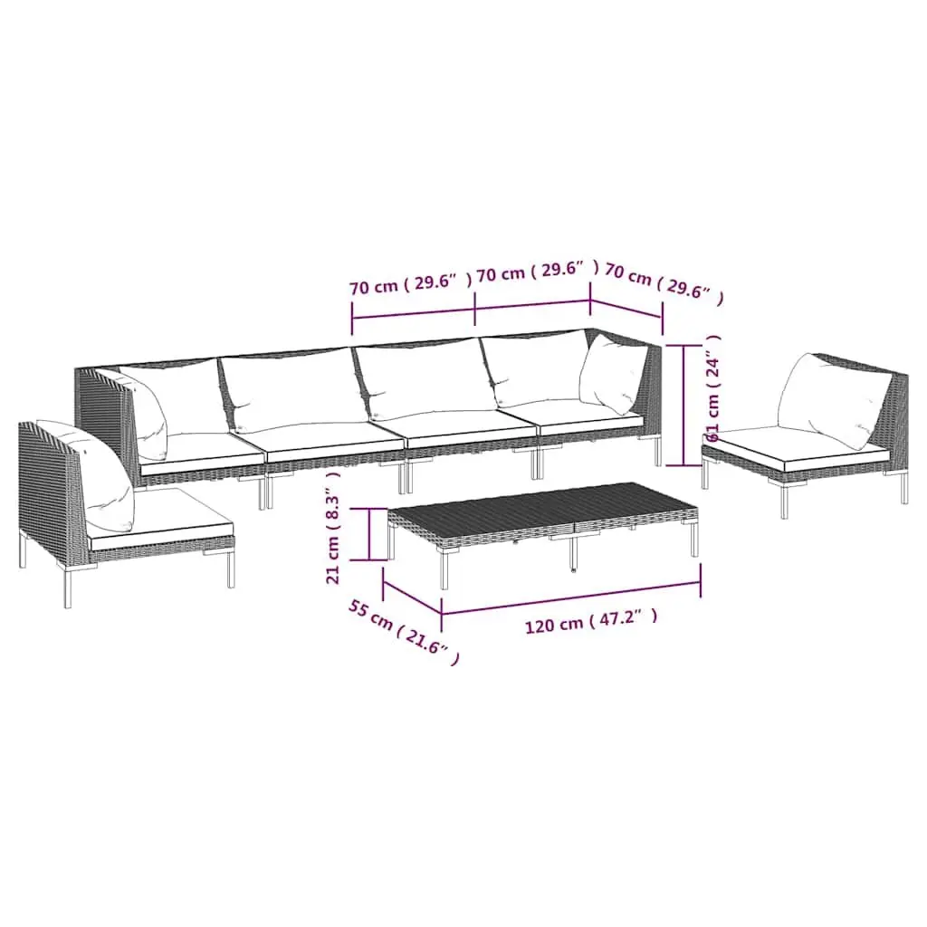 Garden Lounge Set Grey 7 Piece Outdoor Furniture with Cushions Rattan Patio