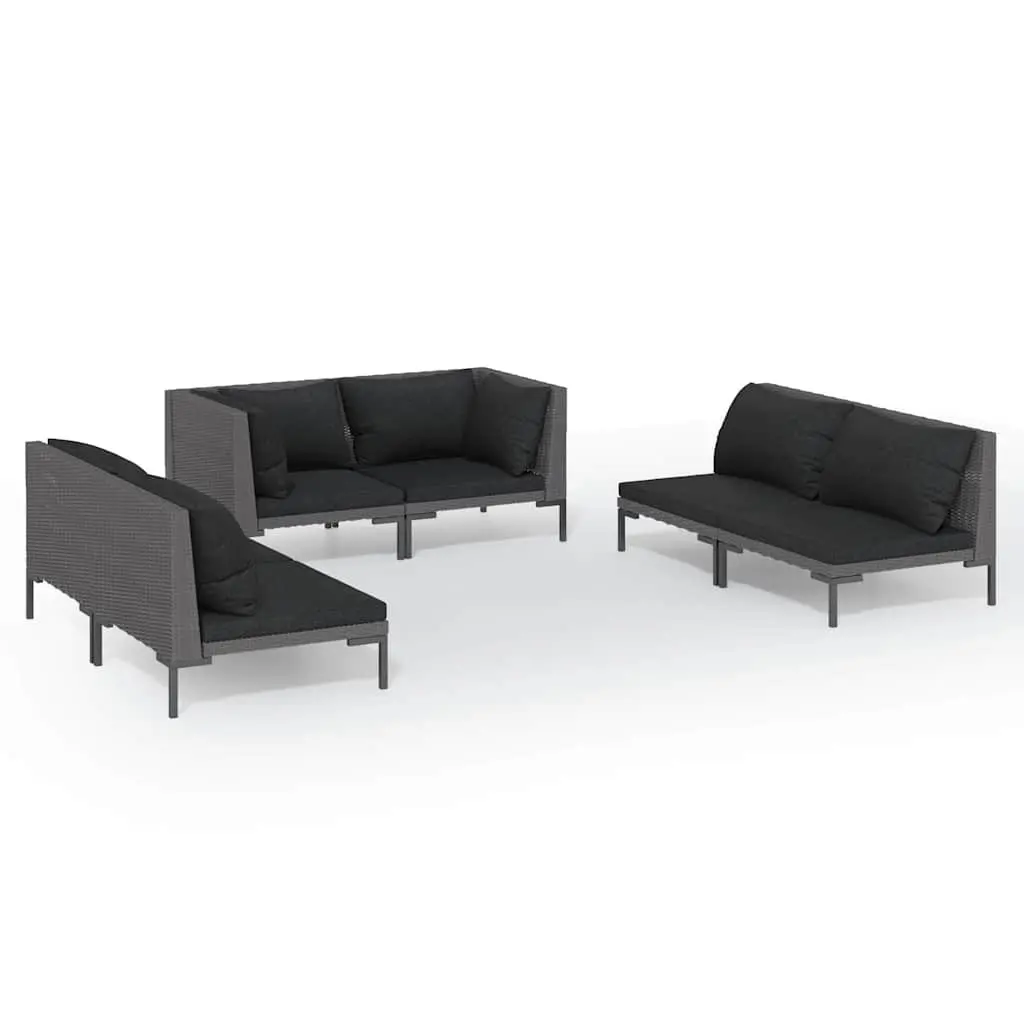 Garden Lounge Set Grey 6 Piece Outdoor Furniture Poly Rattan Patio Sofa with Cushions