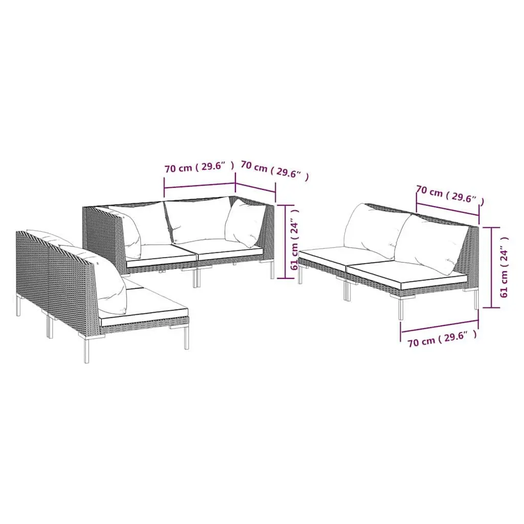 Garden Lounge Set Grey 6 Piece Outdoor Furniture Poly Rattan Patio Sofa with Cushions