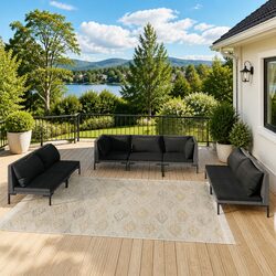 7 Piece Garden Lounge Set Outdoor Patio Furniture with Cushions Grey Rattan