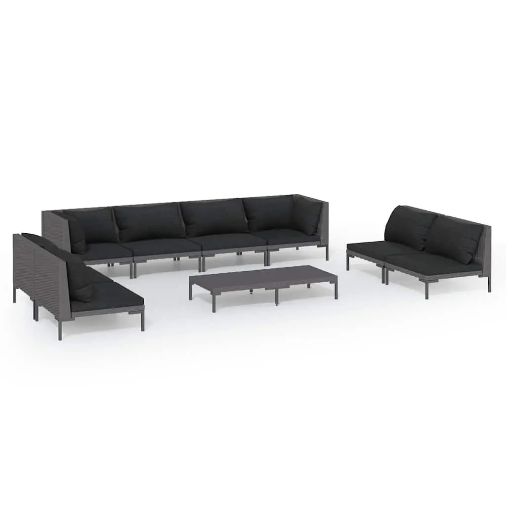 Garden Lounge Set 9 Piece Outdoor Furniture Grey Poly Rattan Patio Sofa with