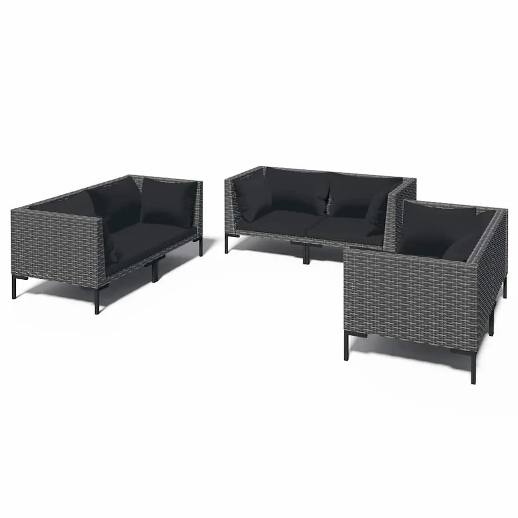 Garden Lounge Set Grey 6 Piece Outdoor Furniture Poly Rattan Patio Sofa with Powder-Coated Steel Frame and Thickly Padded Cushions