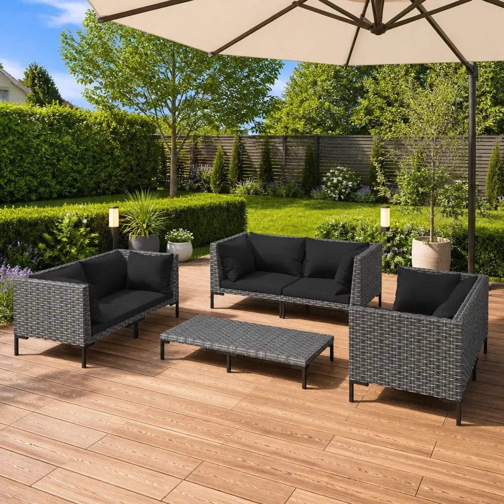 Garden Lounge Set 7 Piece Outdoor Furniture PE Rattan Grey Patio Sofa Cushions