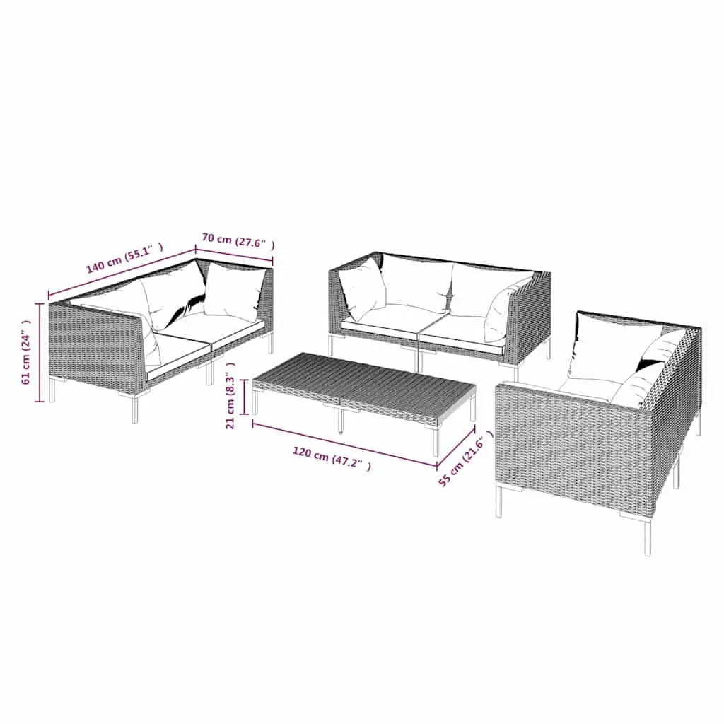 Garden Lounge Set 7 Piece Outdoor Furniture PE Rattan Grey Patio Sofa Cushions