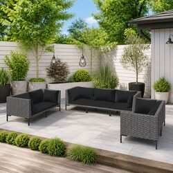 Garden Lounge Set 7 Piece Outdoor Furniture with Cushions Grey Rattan Patio Sofa