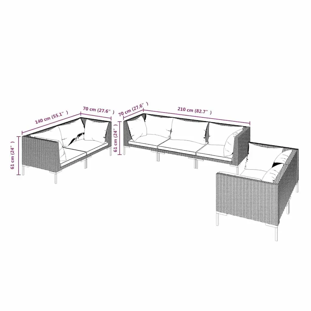 Garden Lounge Set 7 Piece Outdoor Furniture with Cushions Grey Rattan Patio Sofa