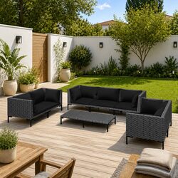 Garden Lounge Set 8 Piece Outdoor Furniture Grey Poly Rattan Patio Sofa with