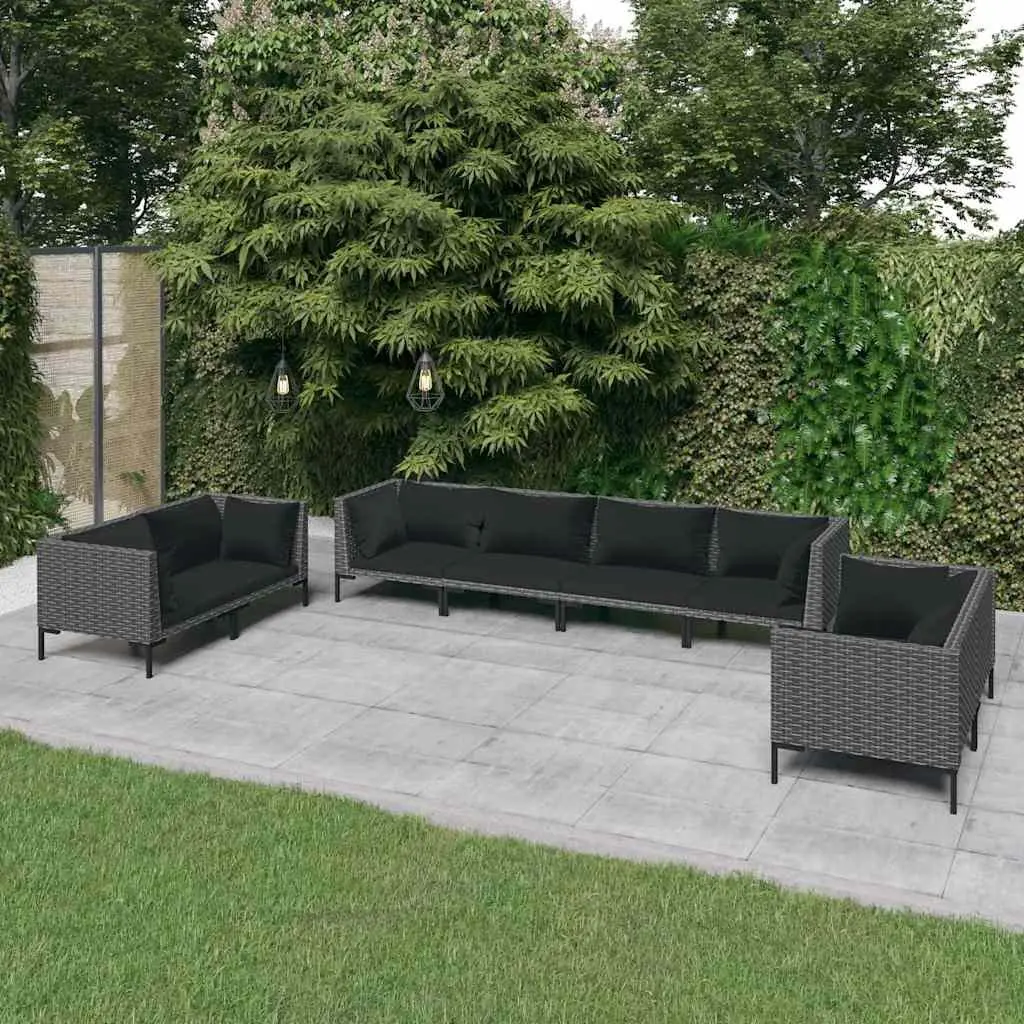 Garden Lounge Set 8 Piece Outdoor Furniture PE Rattan Grey Patio Sofa with