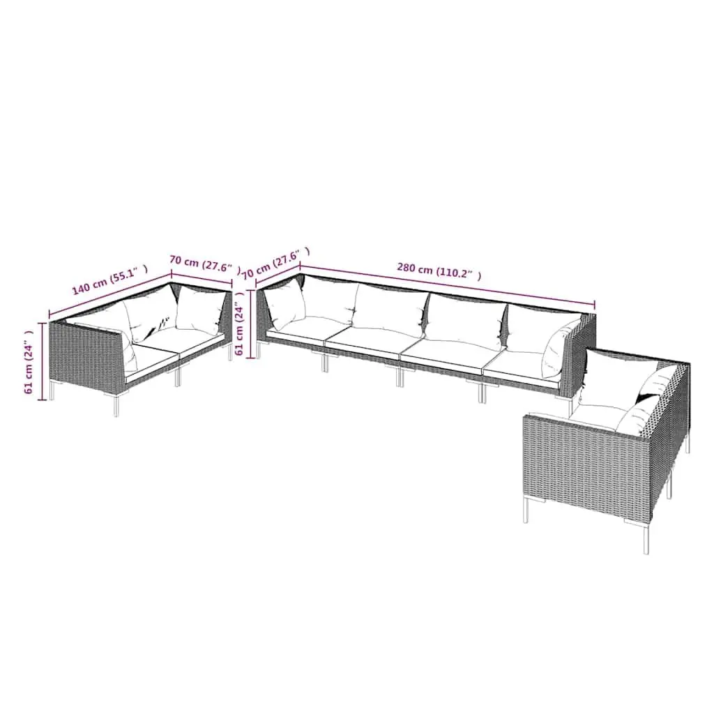 Garden Lounge Set 8 Piece Outdoor Furniture PE Rattan Grey Patio Sofa with