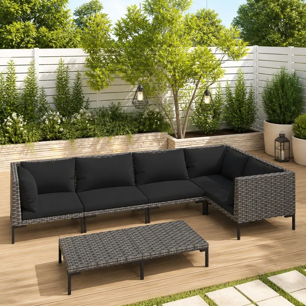 Garden Lounge Set Grey 6 Piece Outdoor Furniture Poly Rattan Cushions Sofa
