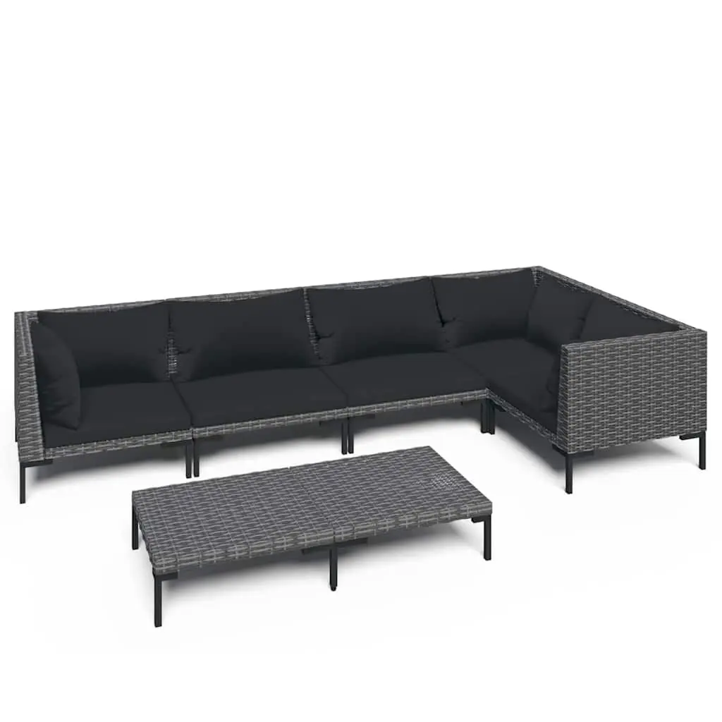 Garden Lounge Set Grey 6 Piece Outdoor Furniture Poly Rattan Cushions Sofa