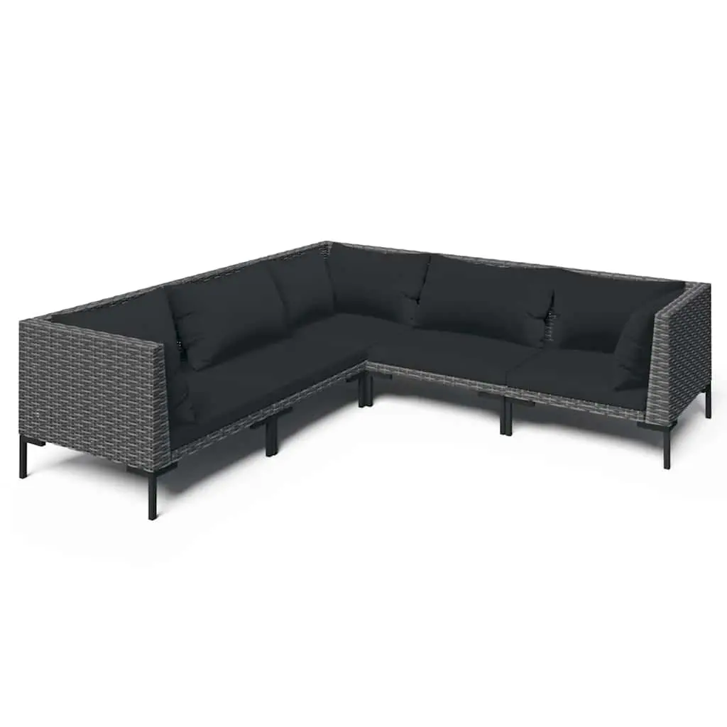 5 Piece Garden Lounge Set Outdoor Patio Furniture with Cushions Poly Rattan Grey