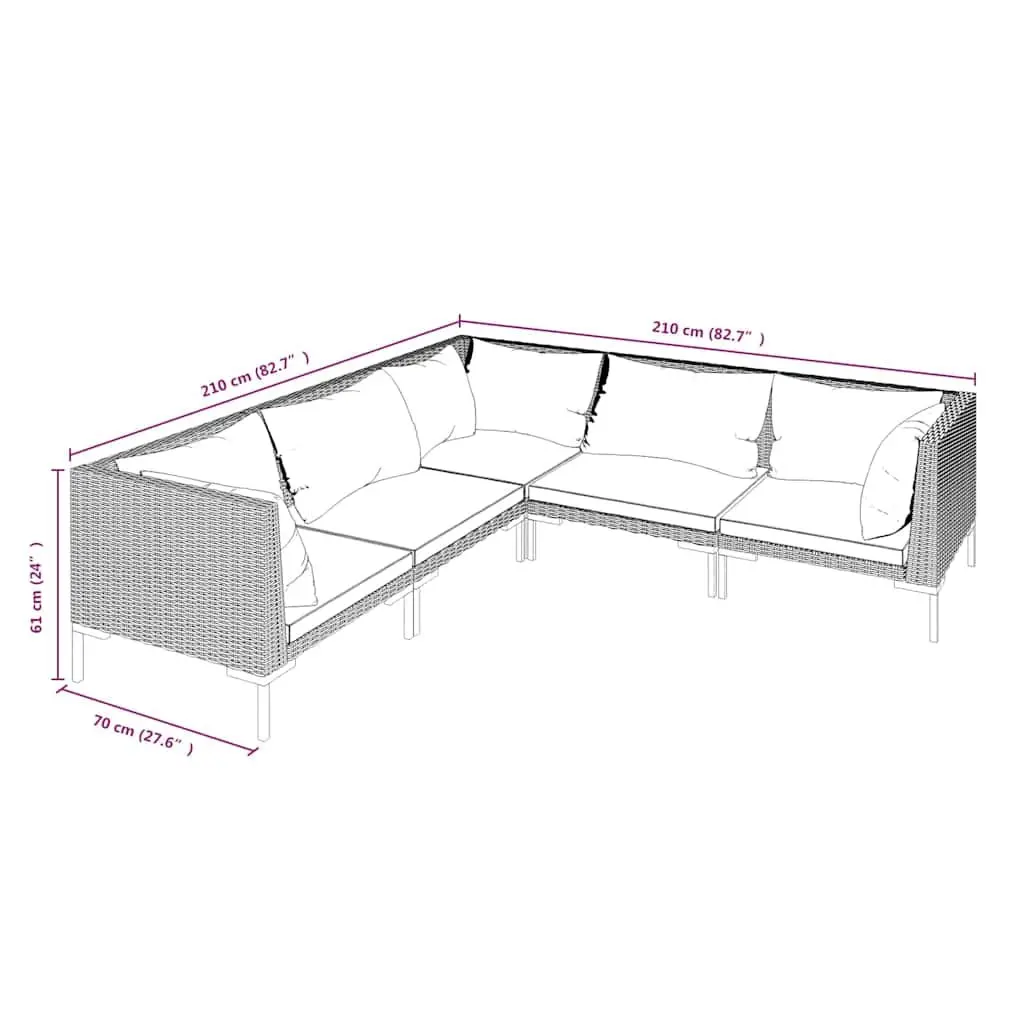 5 Piece Garden Lounge Set Outdoor Patio Furniture with Cushions Poly Rattan Grey