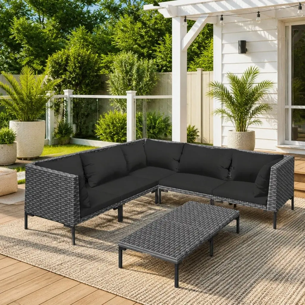 Garden Lounge Set 6 Piece Outdoor Furniture Poly Rattan Patio Sofa Grey Cushions