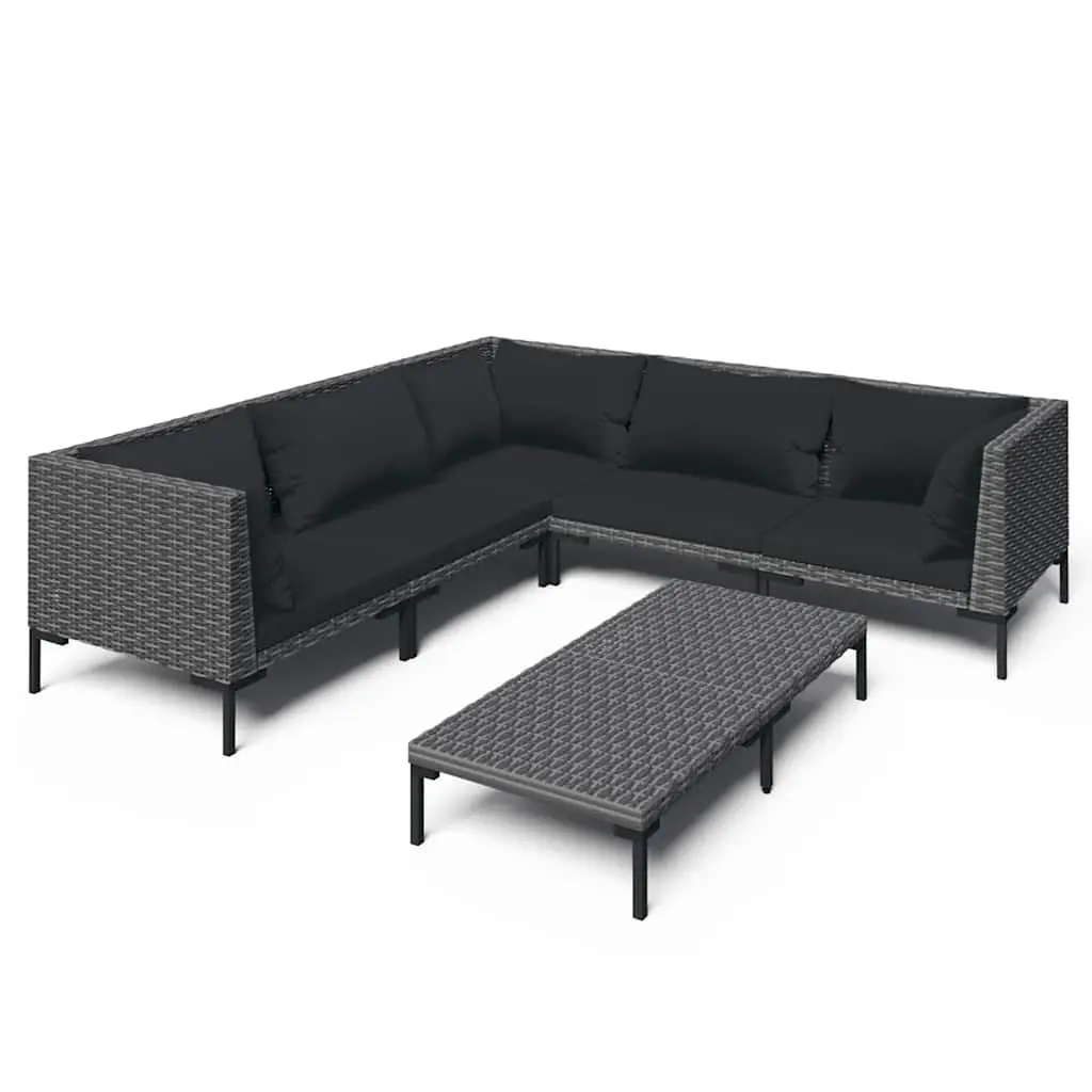 Garden Lounge Set 6 Piece Outdoor Furniture Poly Rattan Patio Sofa Grey Cushions