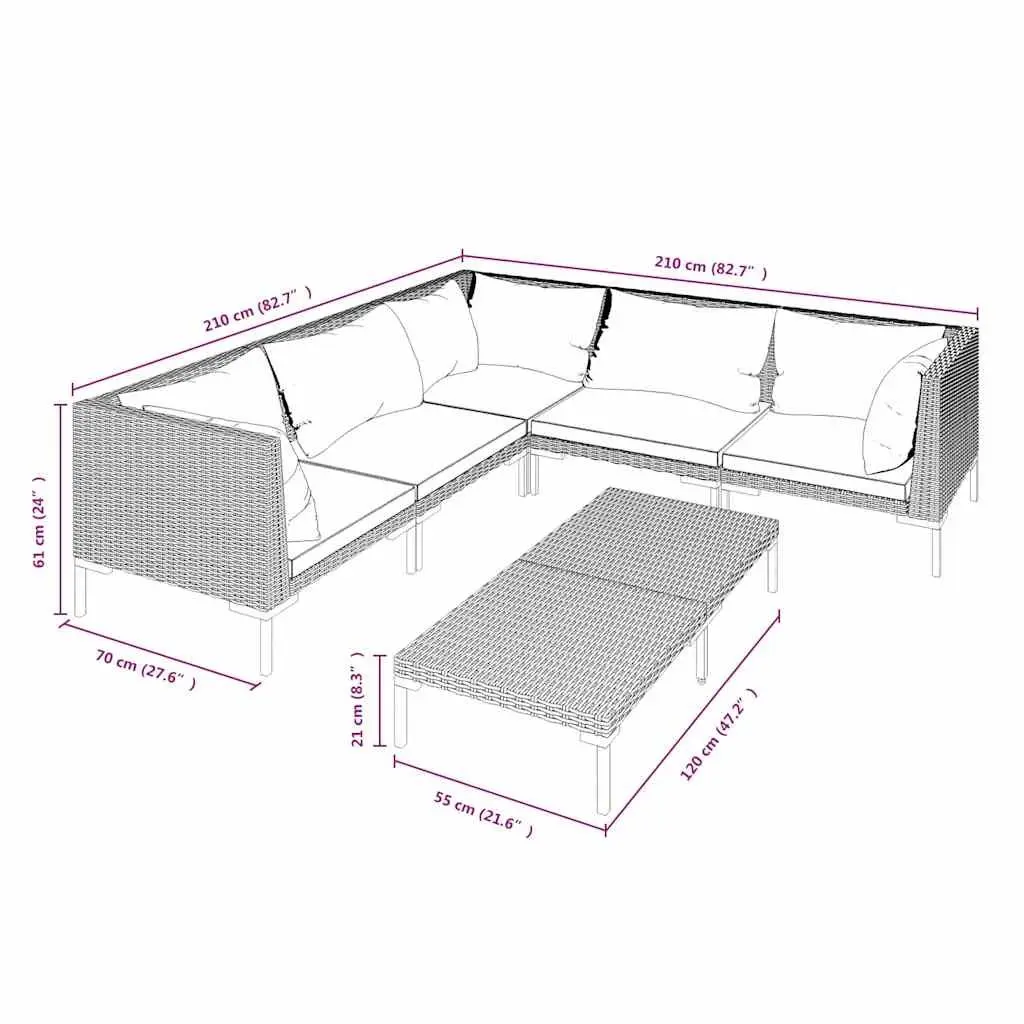 Garden Lounge Set 6 Piece Outdoor Furniture Poly Rattan Patio Sofa Grey Cushions