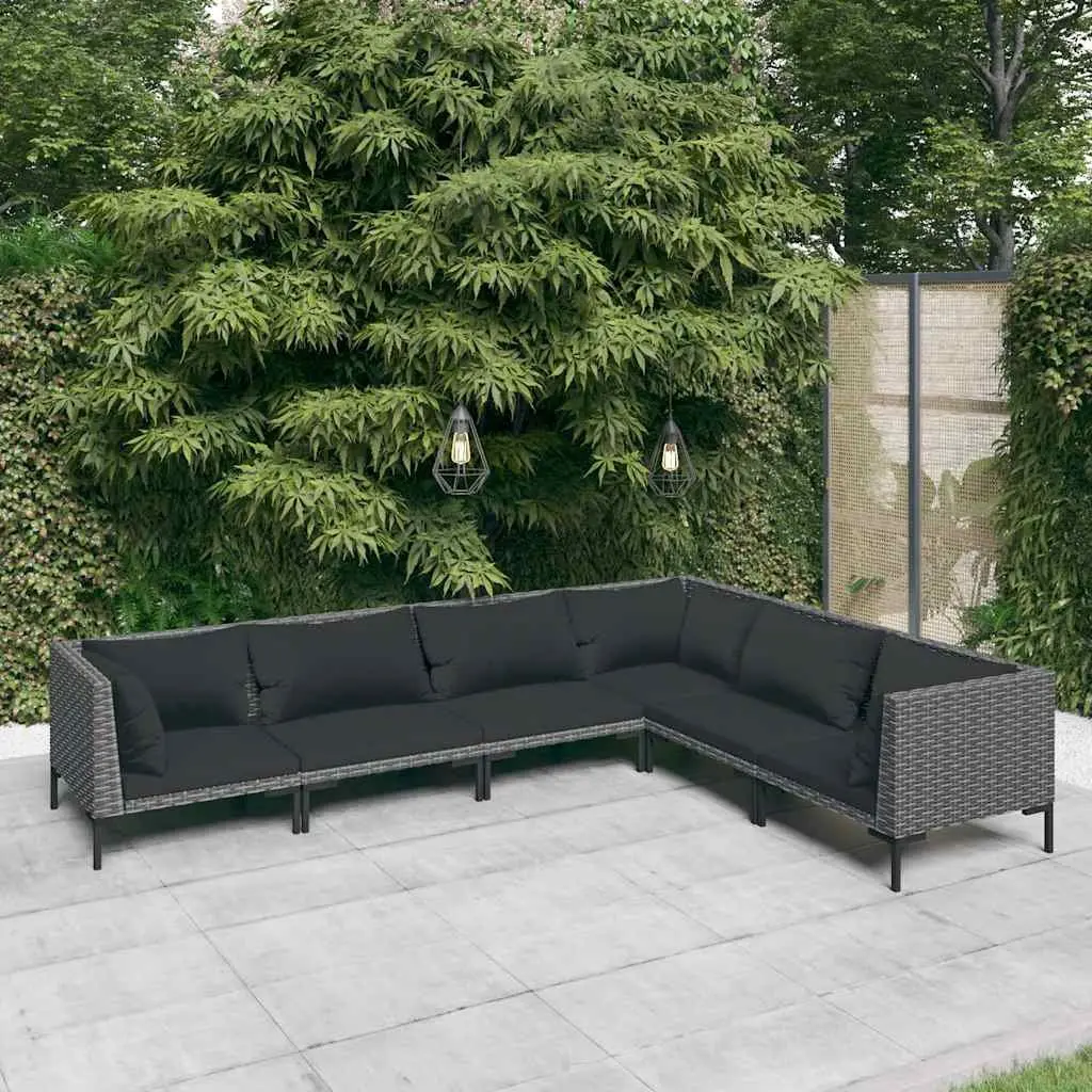 Garden Lounge Set Grey 6 Piece Outdoor Patio Furniture Rattan Sofa with Cushions