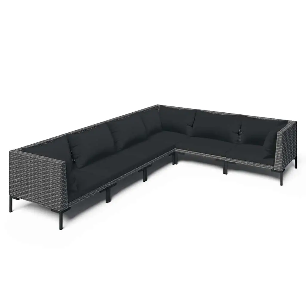 Garden Lounge Set Grey 6 Piece Outdoor Patio Furniture Rattan Sofa with Cushions