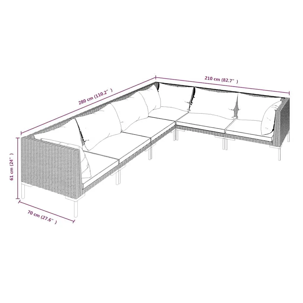 Garden Lounge Set Grey 6 Piece Outdoor Patio Furniture Rattan Sofa with Cushions